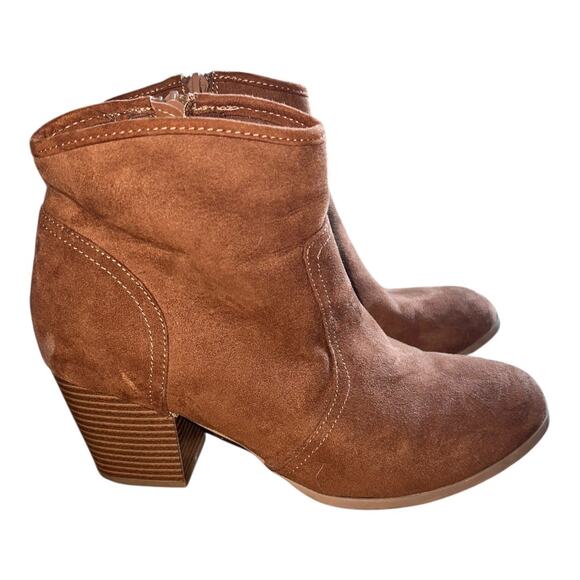 Metropolitan View Womens 6.5 brown suede ankle booties, stacked block heel - Picture 3 of 6
